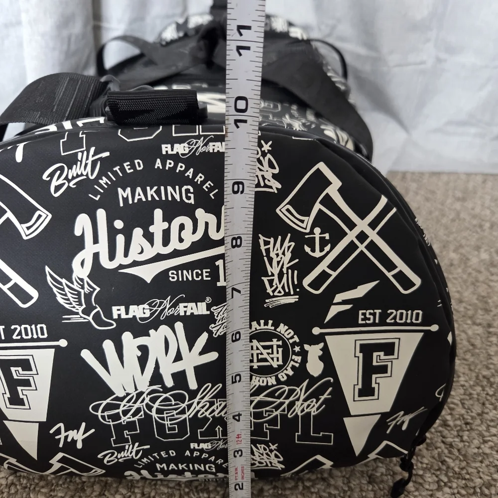 Flag Nor Fail Heavy Duty Travel Duffle Bag Black And White All Over Print EUC - Picture 11 of 15
